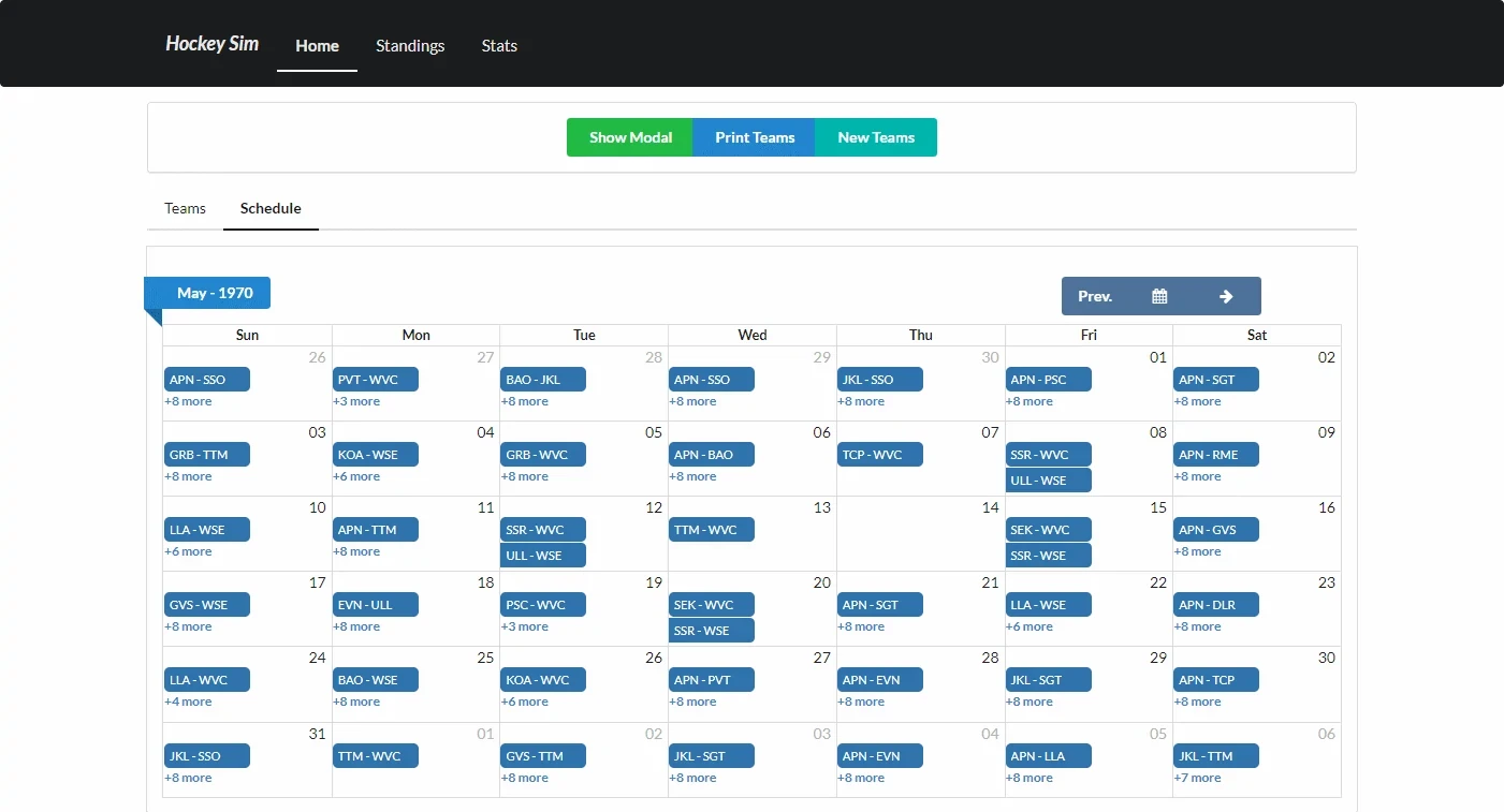 Hockey League Sim schedule screenshot