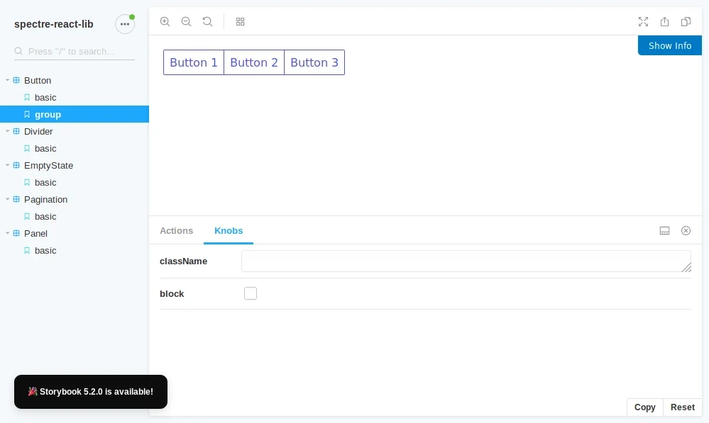 spectre-react-lib Storybook interface screenshot